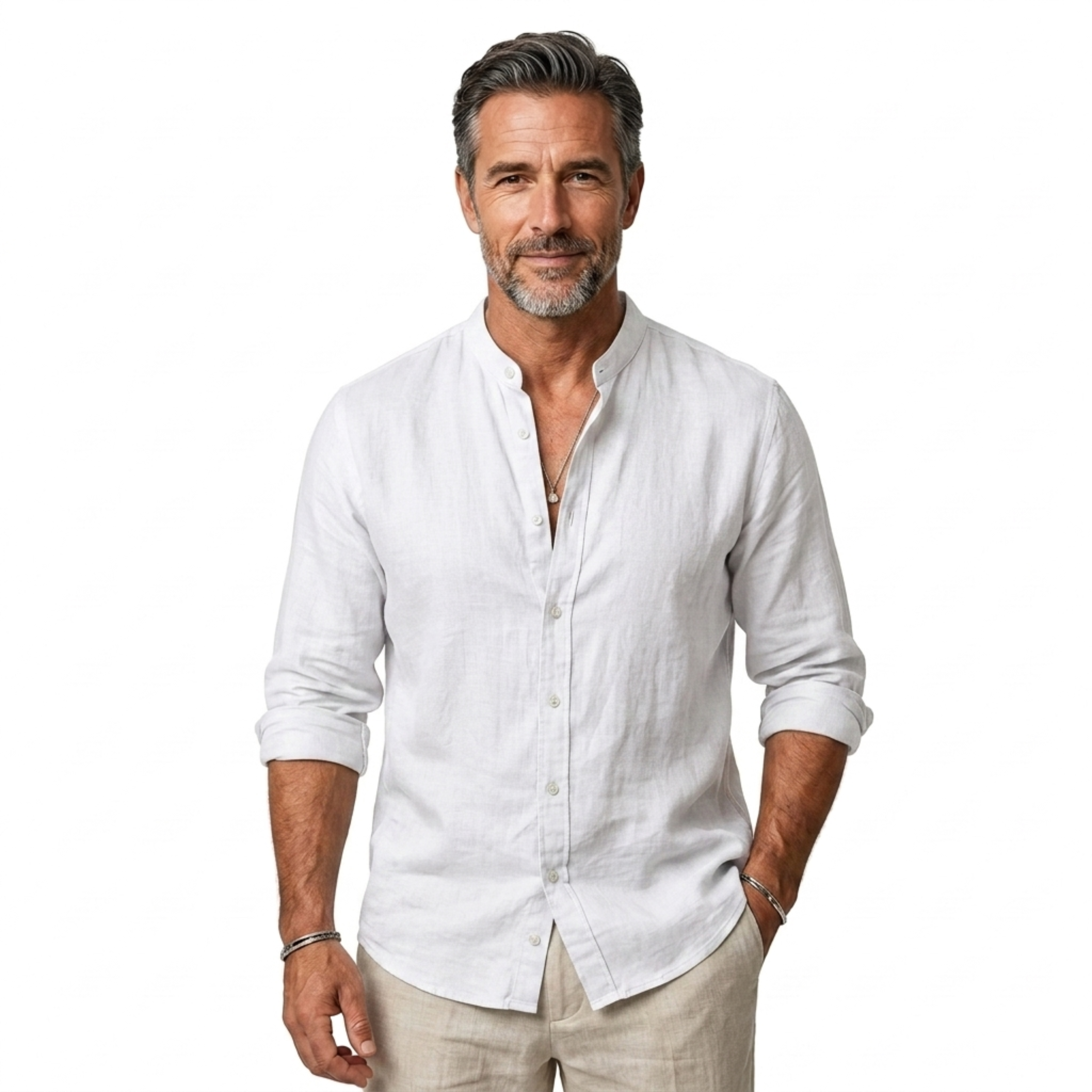 Chemise en lin homme — col classique et manches ajustables pour un usage quotidien