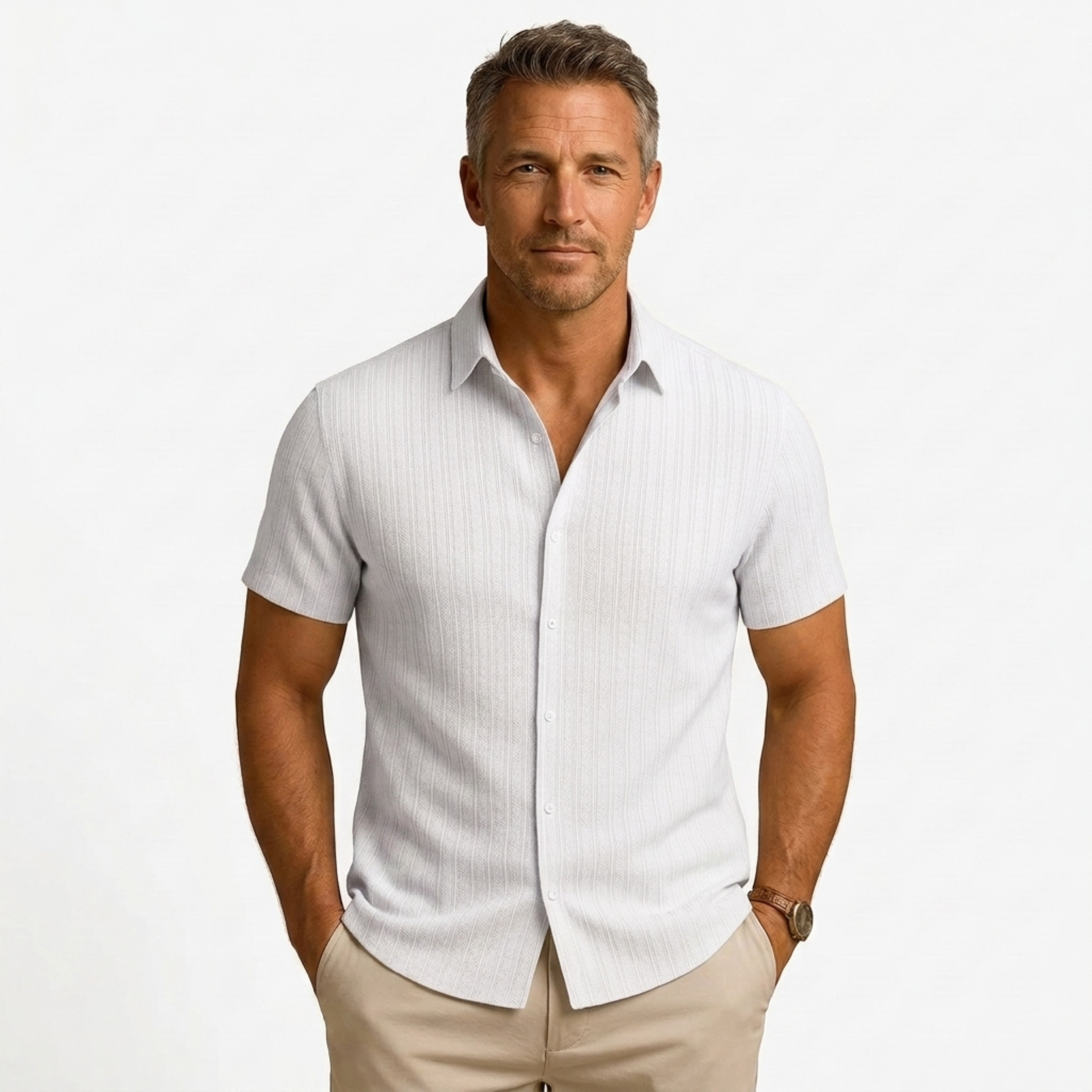 Chemise en coton et lin | design manches courtes pour la plage