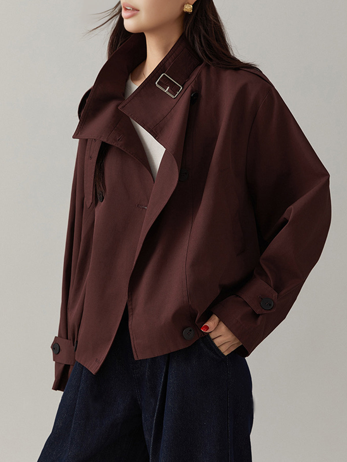 Chaqueta Utility de Corte Holgado con Cuello Solapa y Botones Frontales para Mujer