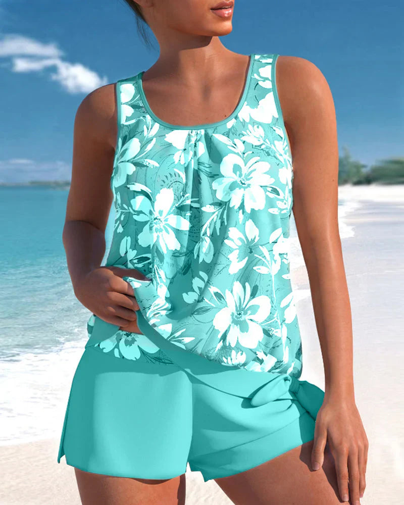 Conjunto de Tankini de Playa para Mujer con Top sin Mangas y Pantalones Cortos