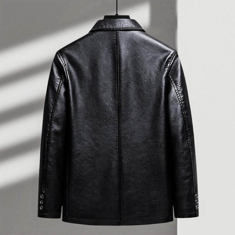 Casaco de pele sintética para homem com botões e gola de camisa