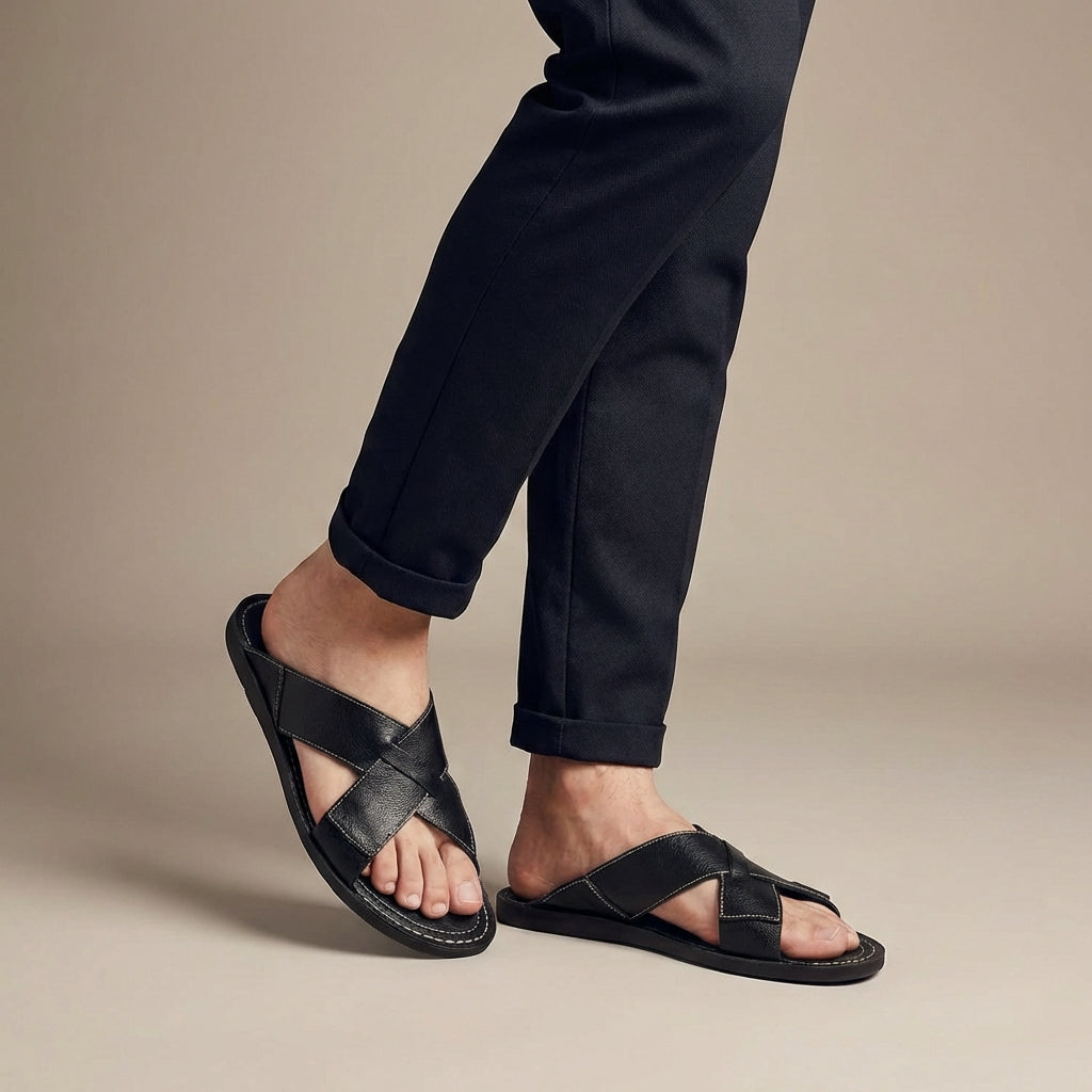 Sandales homme à brides croisées et semelle plate pour usage quotidien