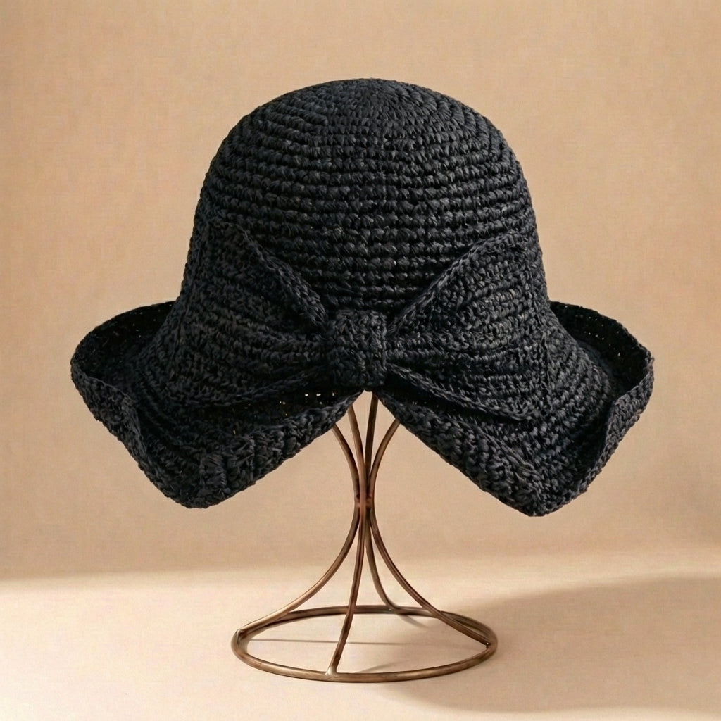 Cappello da sole per donna - tesa larga con fiocco - stile spiaggia casual