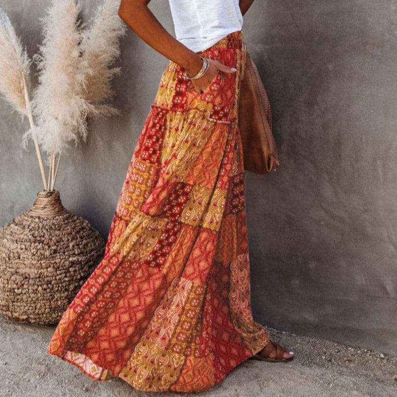 Gonna maxi da donna con stampa floreale e vita alta — spiaggia