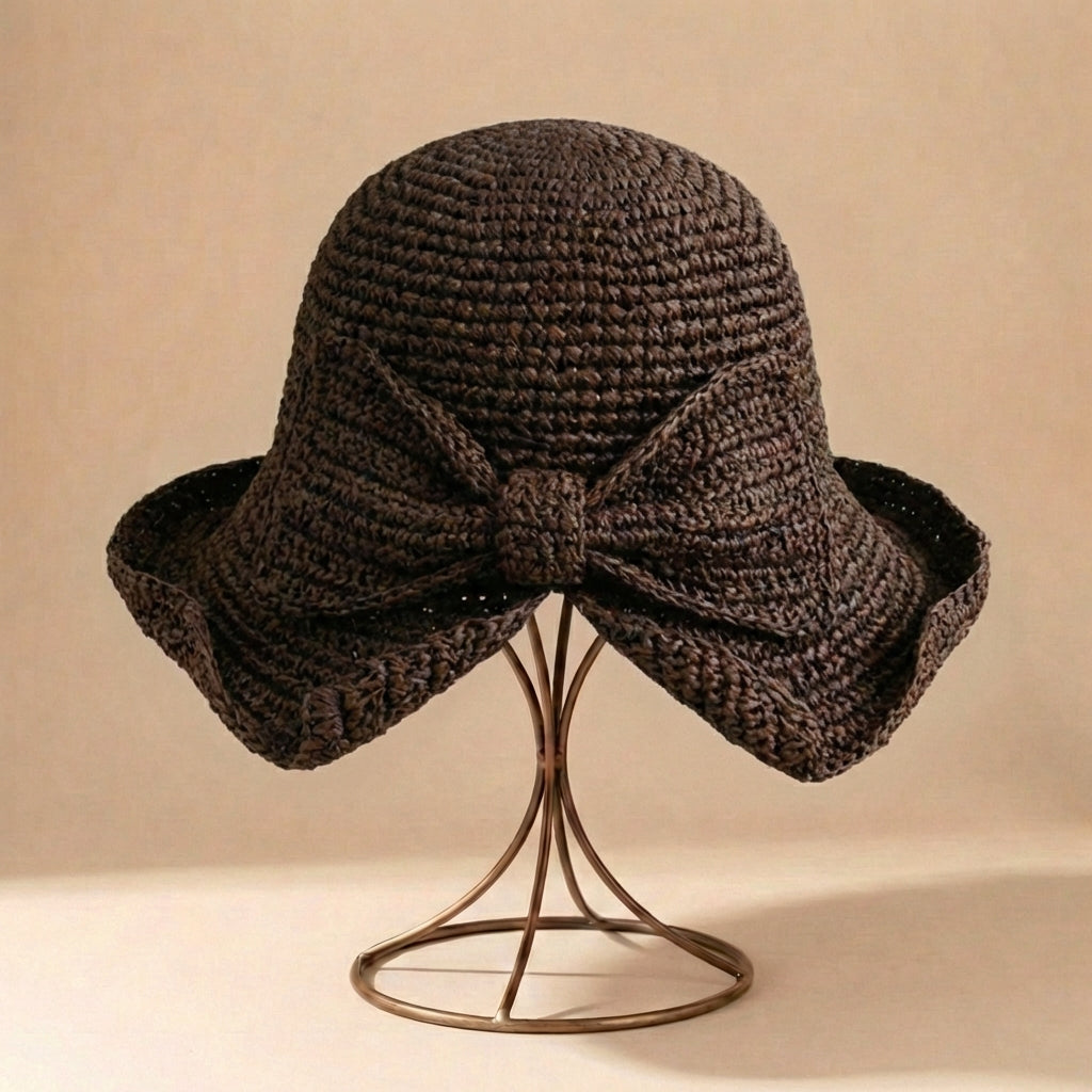 Cappello da sole per donna - tesa larga con fiocco - stile spiaggia casual
