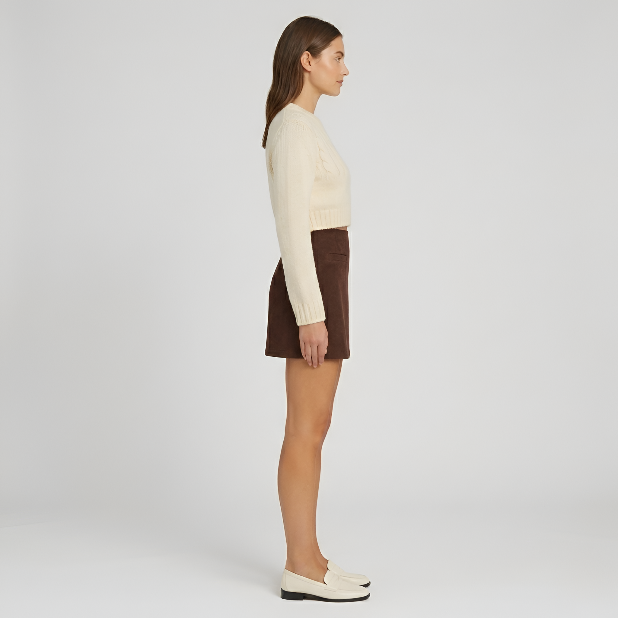 Women's Two-Piece Set Knitted Cable Sweater and High-Waist Mini Skirt