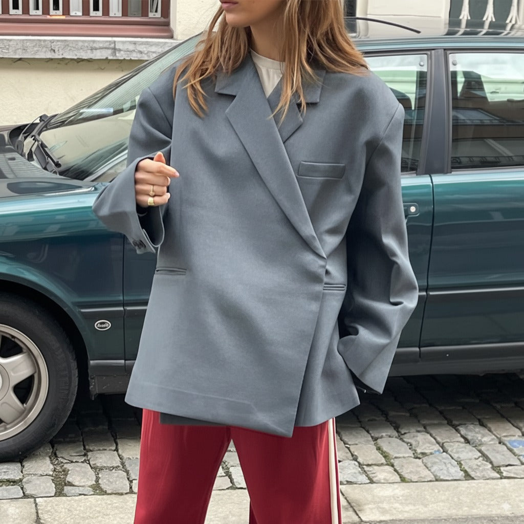 Blazer à manches longues avec revers cranté et fermeture à un bouton pour femme