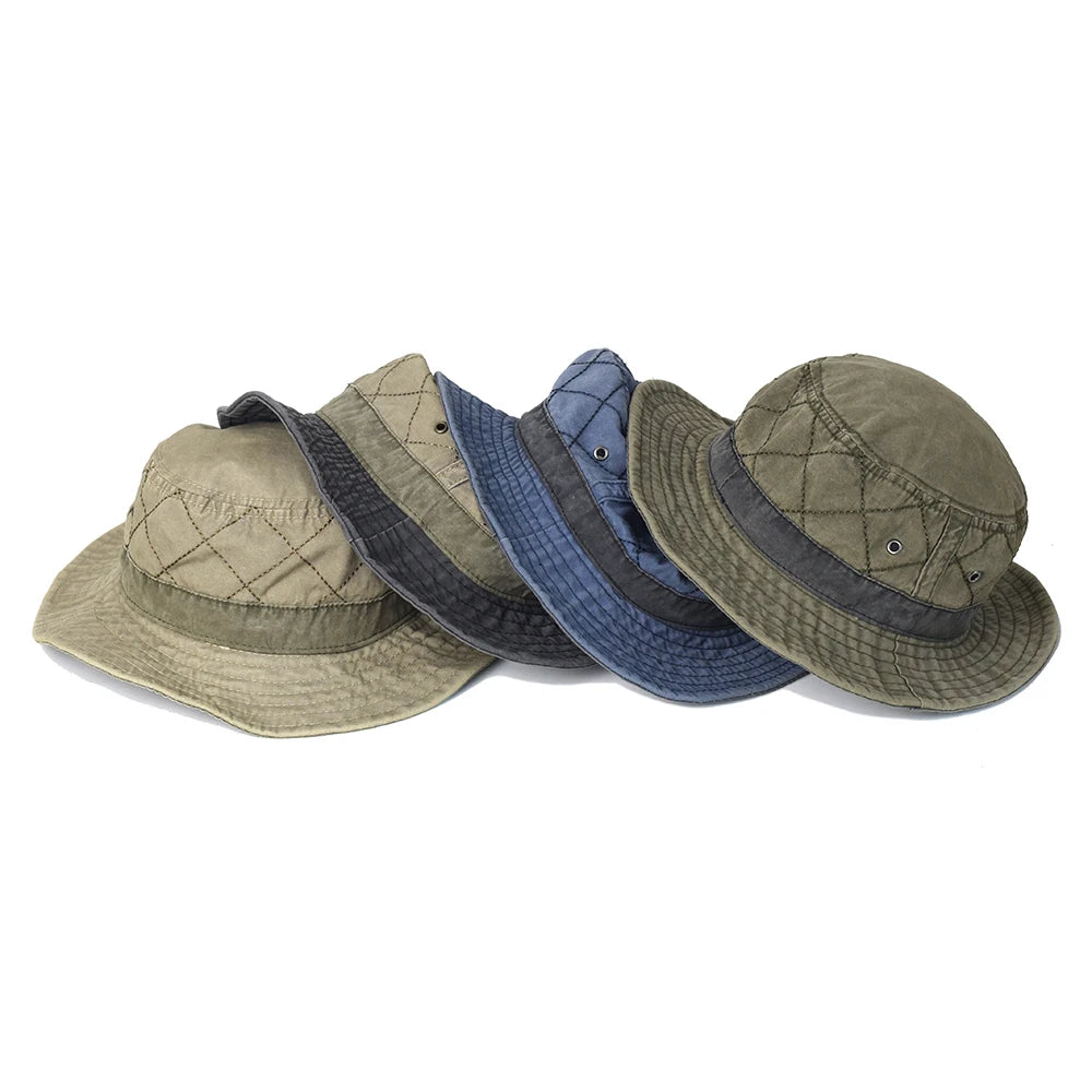Pălărie tip bucket unisex din bumbac spălat, pentru pescuit și vânătoare, protecție solară