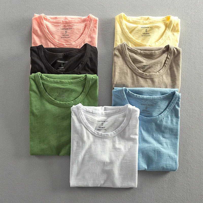 T-shirt 100 % coton pour homme avec col rond et manches courtes