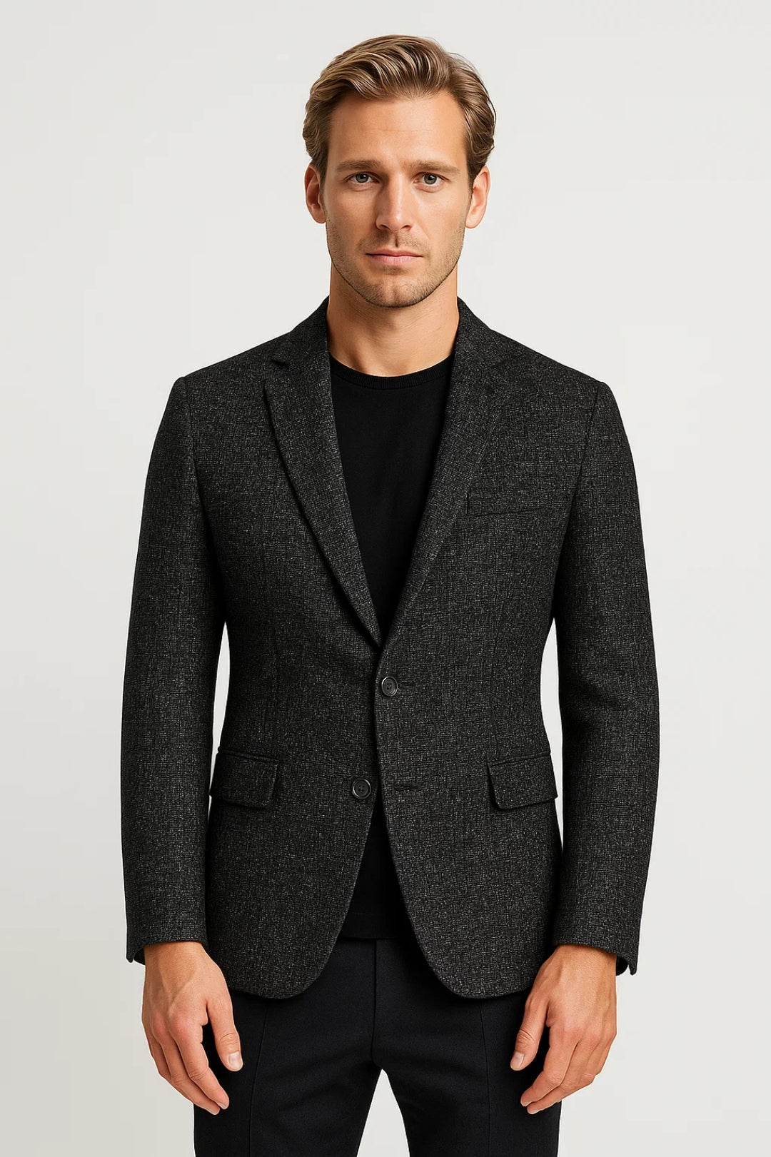 Blazer de homem casual de corte justo com lapela clássica e um botão