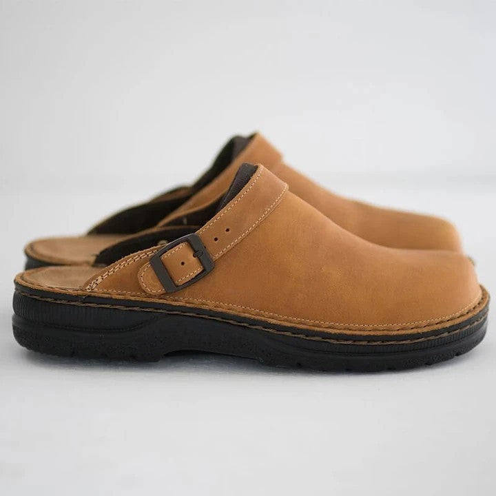 Zuecos hombre cuero premium puntera redonda hebilla ajustable confort