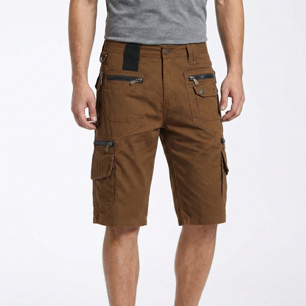 Bermudas cargo pour homme avec poches zippées et anneau métallique