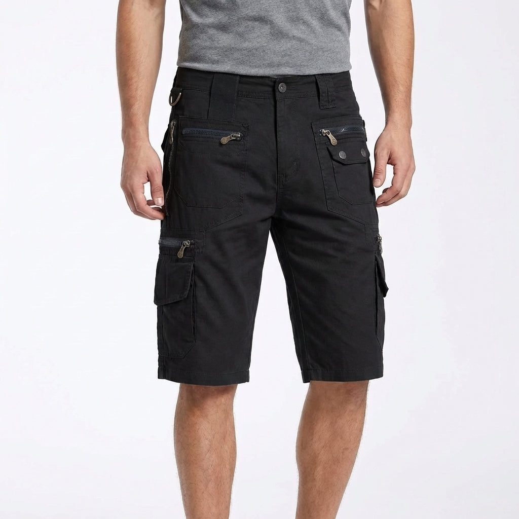 Bermudas cargo pour homme avec poches zippées et anneau métallique