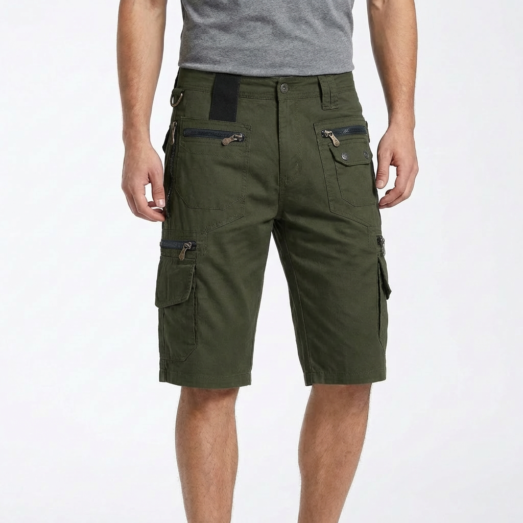 Bermudas cargo pour homme avec poches zippées et anneau métallique