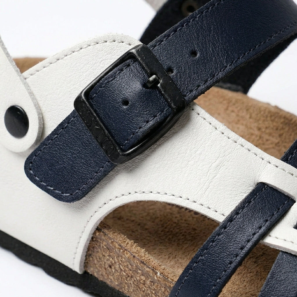 Sandalias de Piel con Tiras Entrelazadas y Suela de Corcho para Hombre con Hebilla
