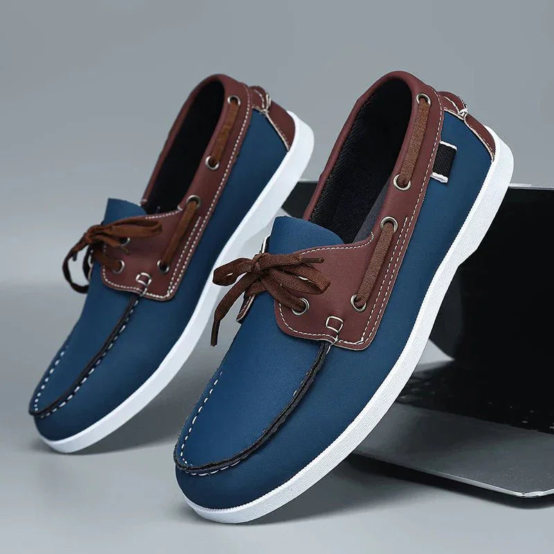 Mocasini din Pânză pentru Bărbați Stil Slip-On cu Talpă de Cauciuc și Vârf Rotund