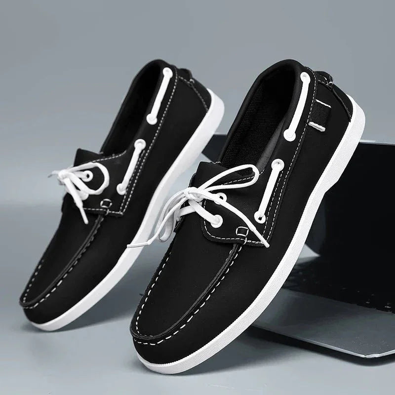 Mocasini din Pânză pentru Bărbați Stil Slip-On cu Talpă de Cauciuc și Vârf Rotund
