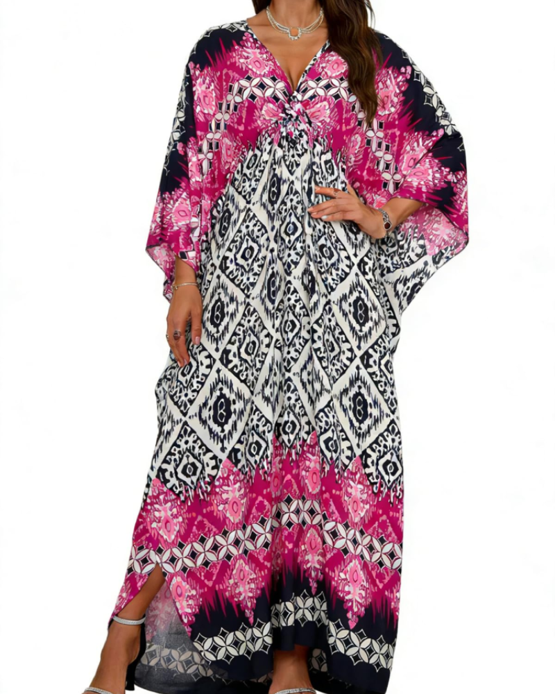Tunique kimono brodée pour femme avec col en V — plage