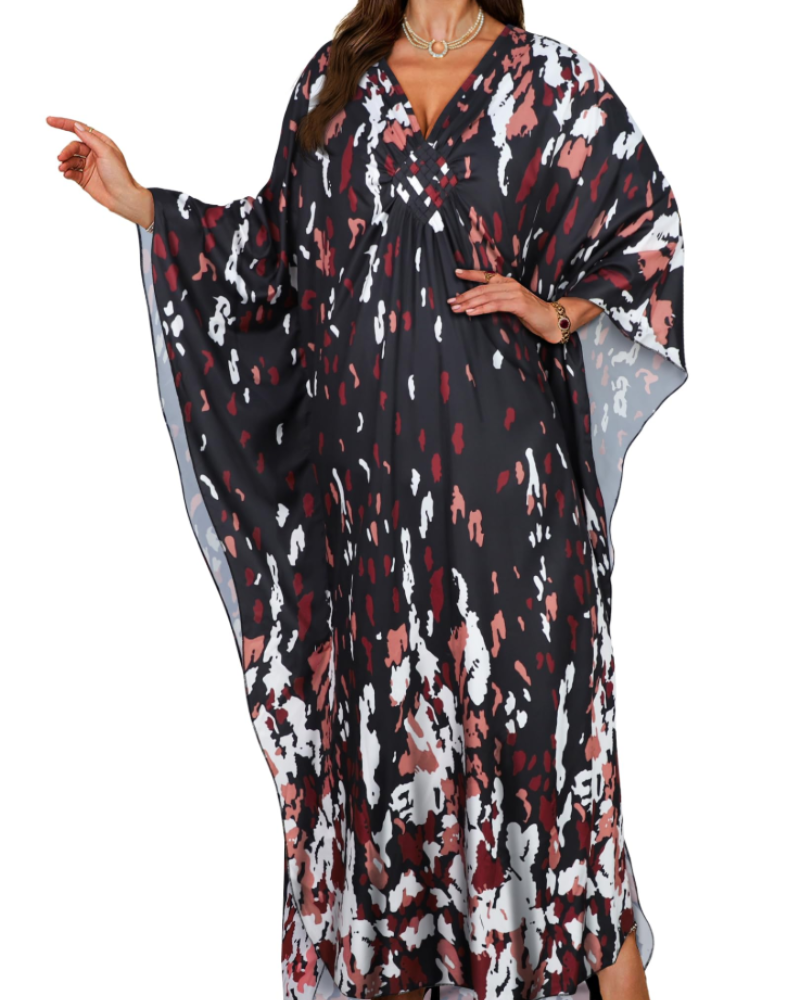 Tunique kimono brodée pour femme avec col en V — plage