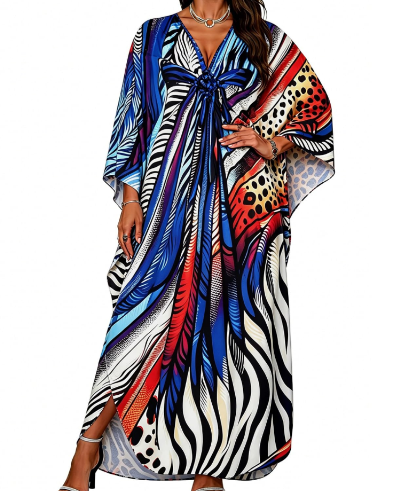 Tunique kimono brodée pour femme avec col en V — plage