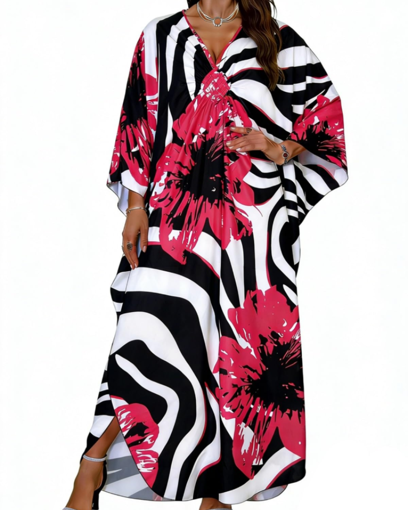 Tunique kimono brodée pour femme avec col en V — plage