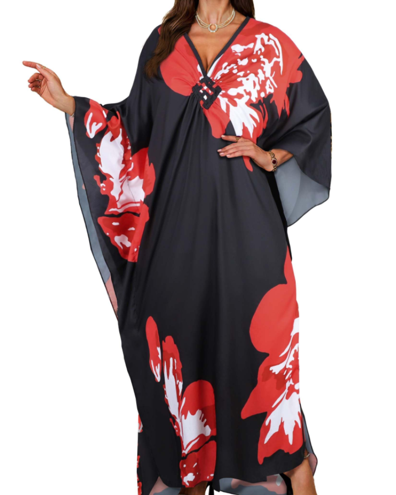 Tunique kimono brodée pour femme avec col en V — plage