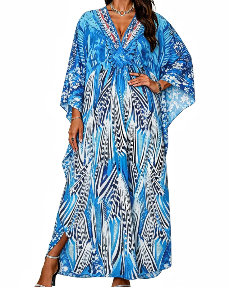 Tunique kimono brodée pour femme avec col en V — plage