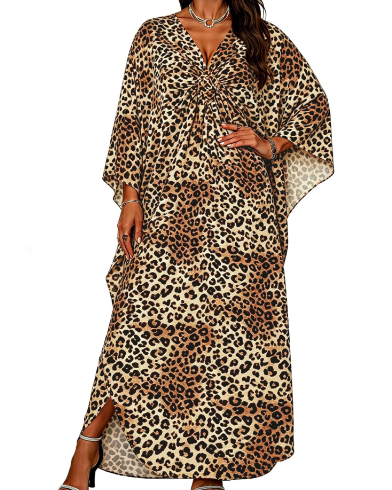 Tunique kimono brodée pour femme avec col en V — plage