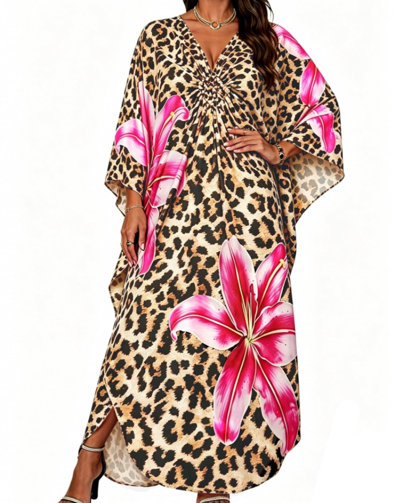 Tunique kimono brodée pour femme avec col en V — plage