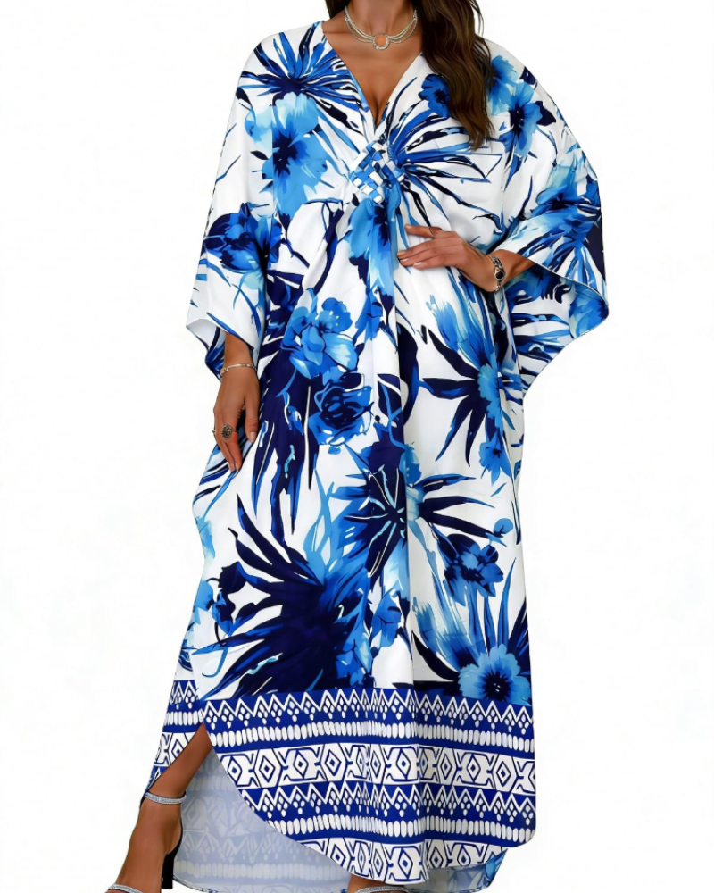 Tunique kimono brodée pour femme avec col en V — plage