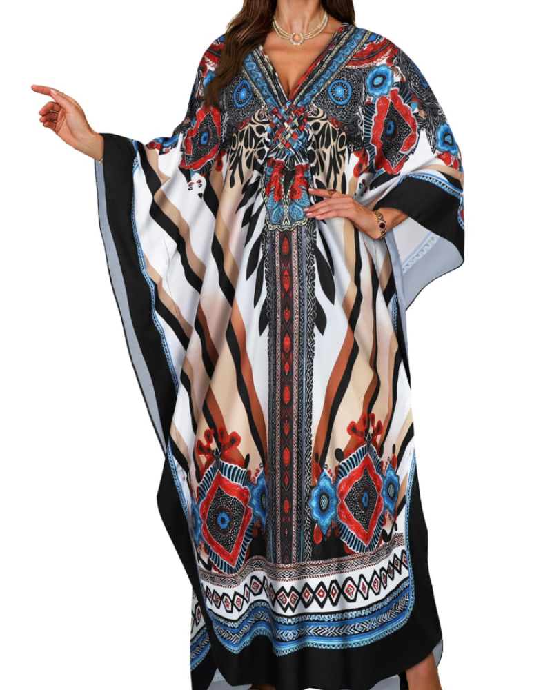 Tunique kimono brodée pour femme avec col en V — plage