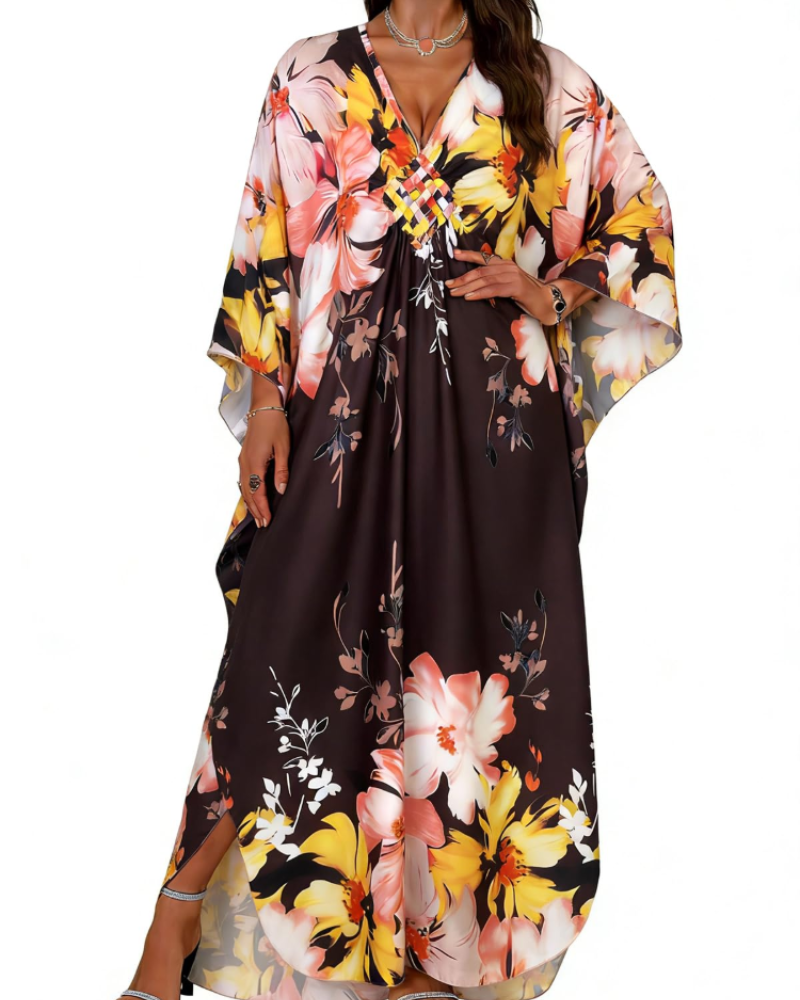 Tunique kimono brodée pour femme avec col en V — plage