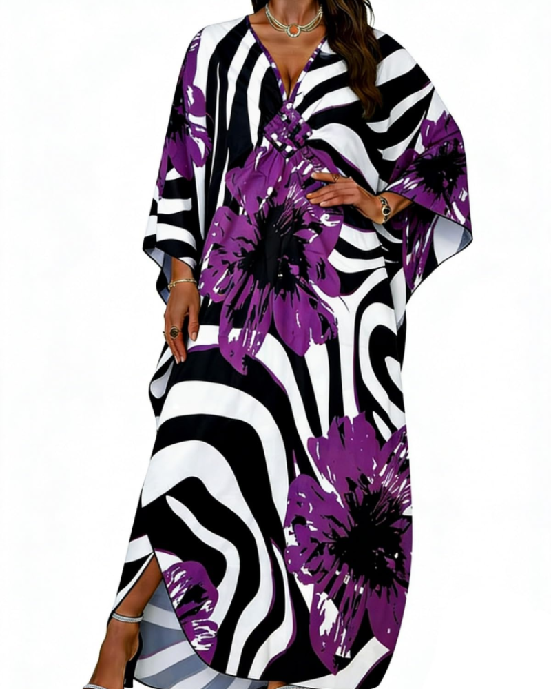 Tunique kimono brodée pour femme avec col en V — plage
