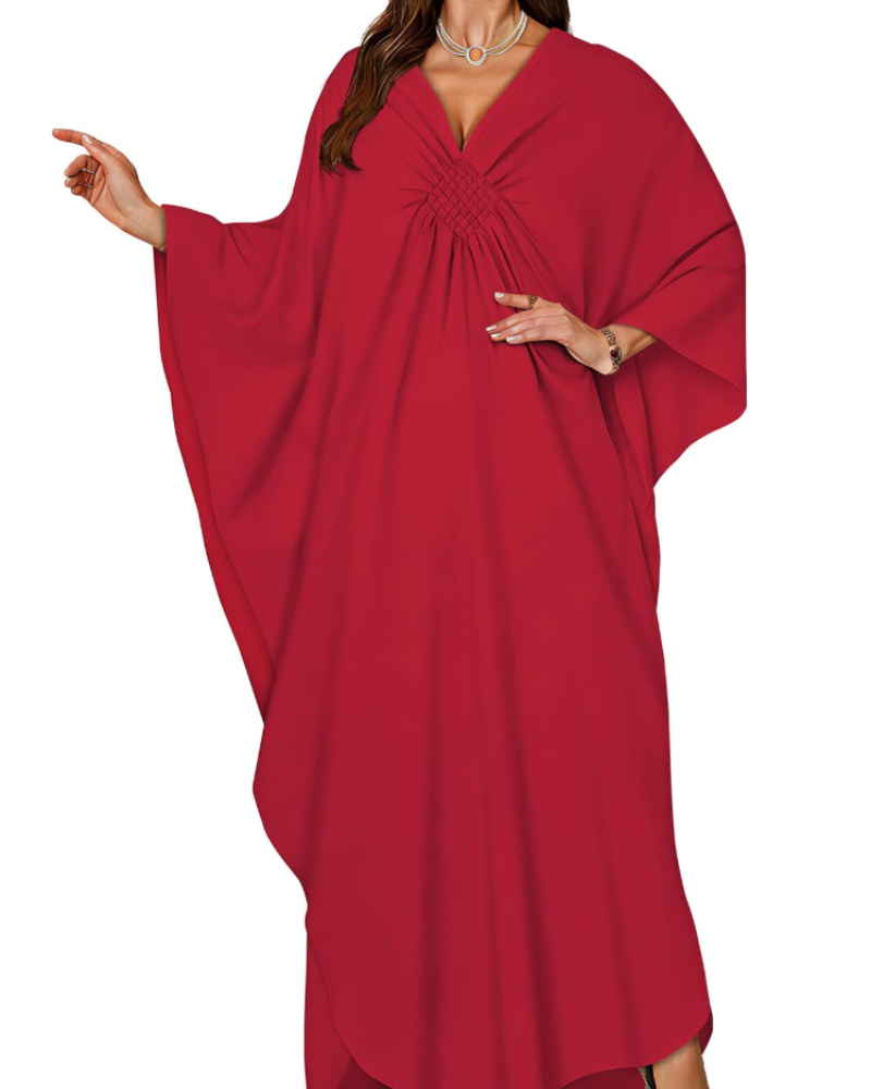 Tunique kimono brodée pour femme avec col en V — plage