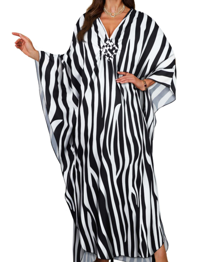 Tunique kimono brodée pour femme avec col en V — plage