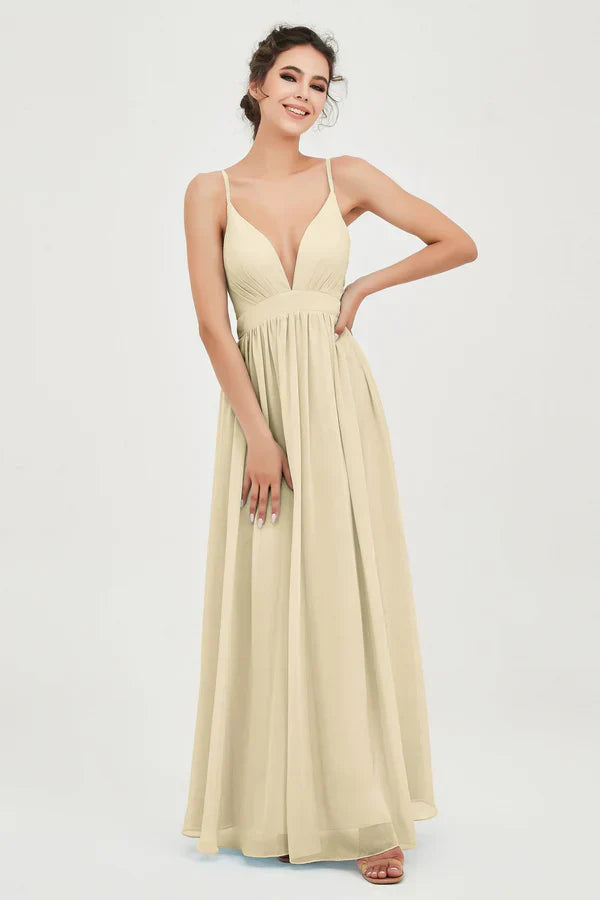 Robe de cérémonie pour femme en mousseline avec taille empire et décolleté en V