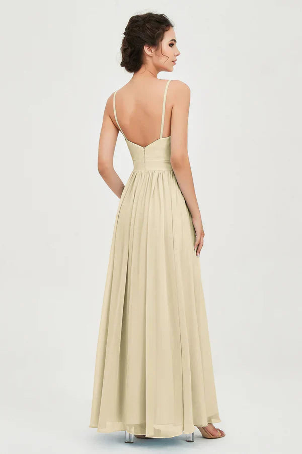 Robe de cérémonie pour femme en mousseline avec taille empire et décolleté en V