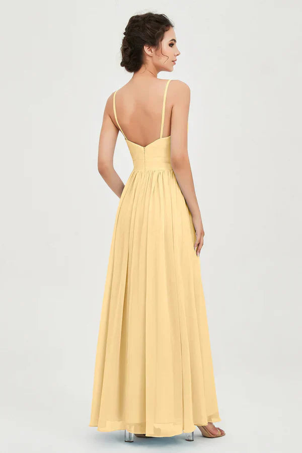Robe de cérémonie pour femme en mousseline avec taille empire et décolleté en V