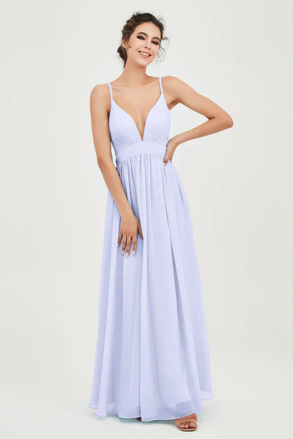 Robe de cérémonie pour femme en mousseline avec taille empire et décolleté en V