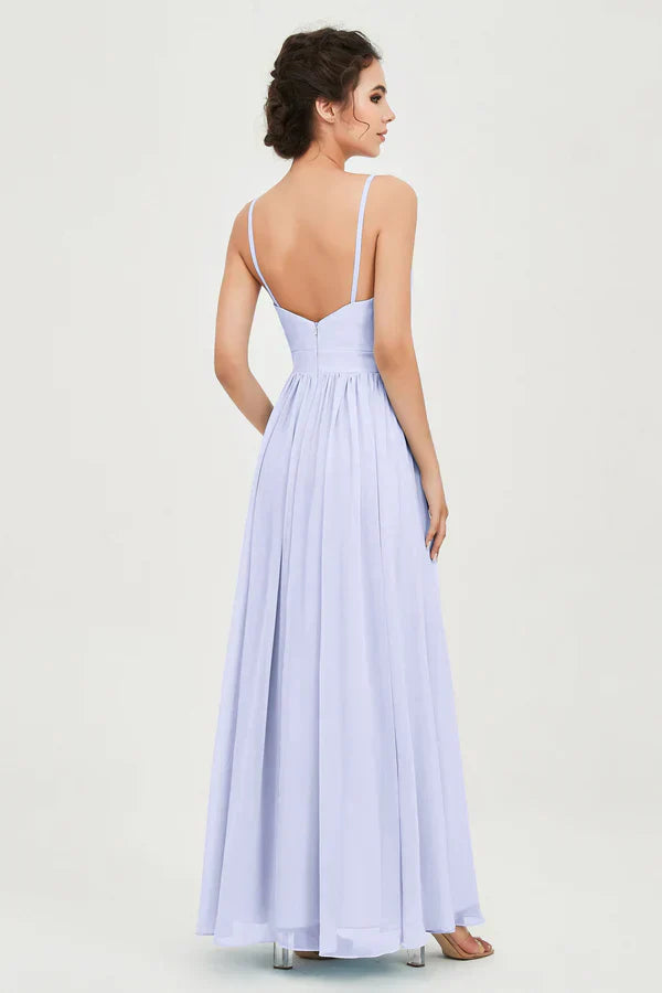 Robe de cérémonie pour femme en mousseline avec taille empire et décolleté en V