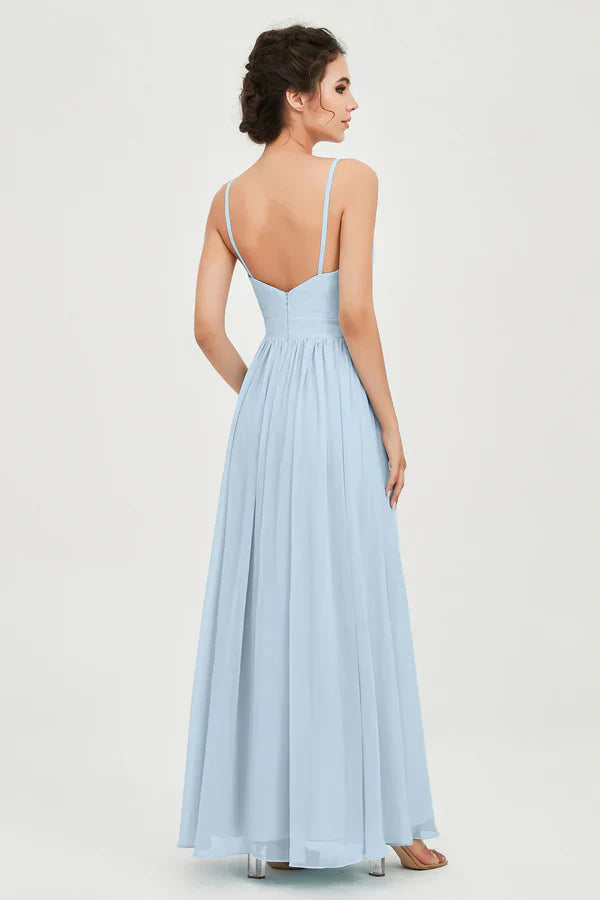 Robe de cérémonie pour femme en mousseline avec taille empire et décolleté en V