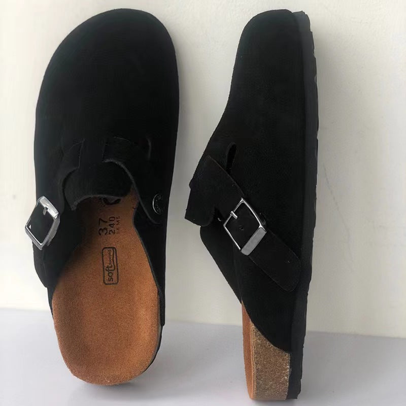 Saboti unisex din piele întoarsă premium, talpă din plută anatomică, suport pentru arcadă