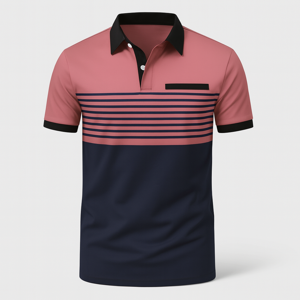 Polo de rayas de manga corta para hombre con cuello de botones y corte regular