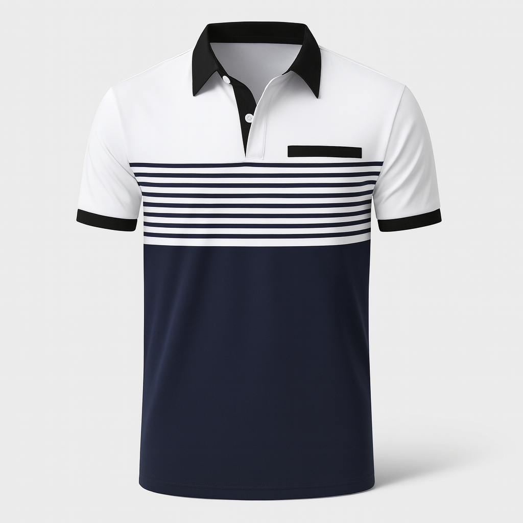 Polo de rayas de manga corta para hombre con cuello de botones y corte regular