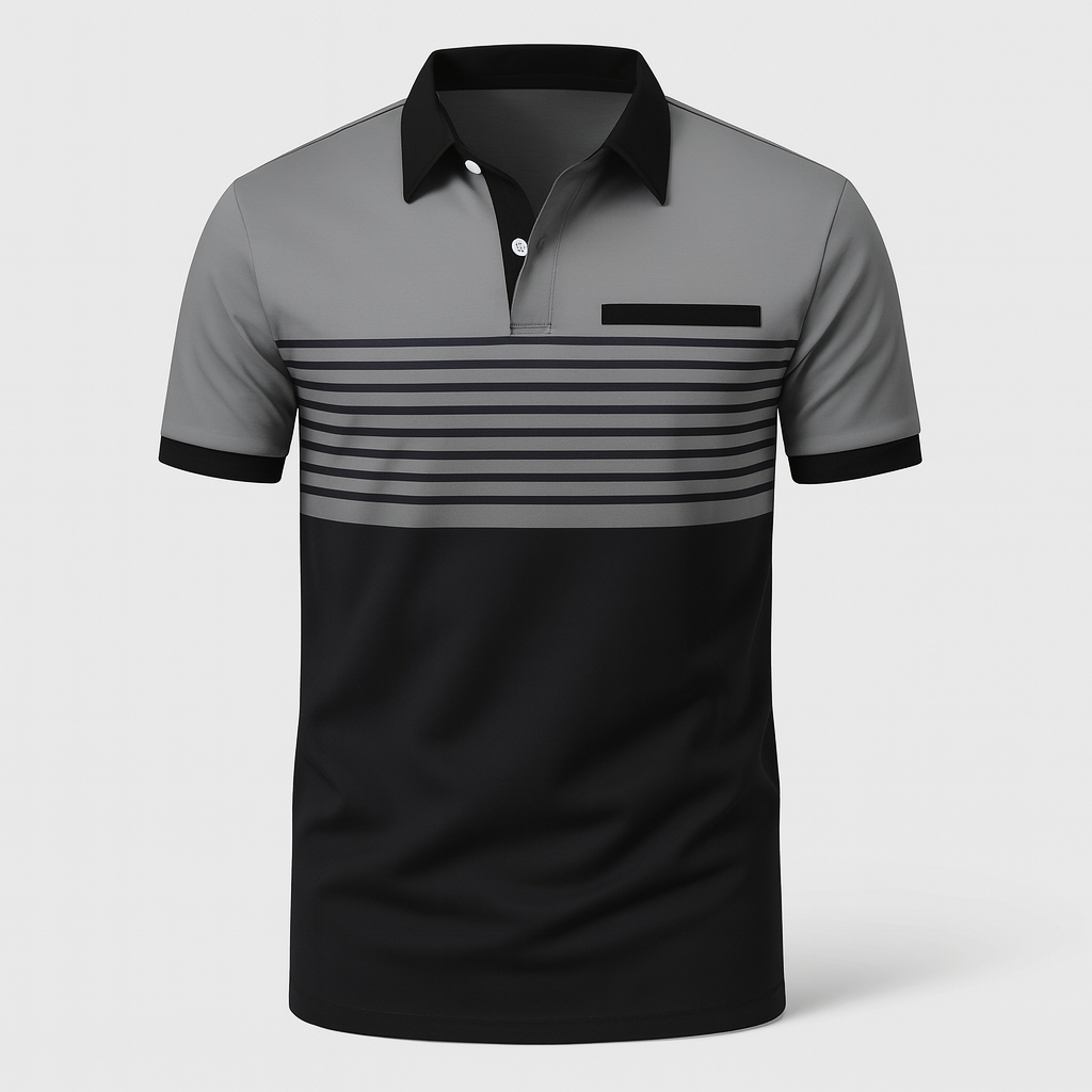 Polo de rayas de manga corta para hombre con cuello de botones y corte regular