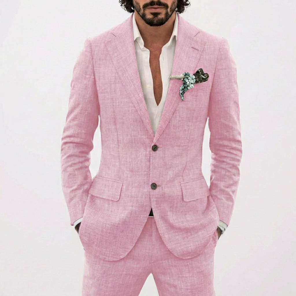 Traje para hombre de algodón y lino — conjunto de blazer y pantalón