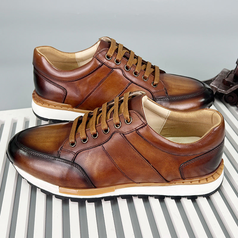 Baskets en cuir véritable pour homme avec lacets et semelle en caoutchouc antidérapante
