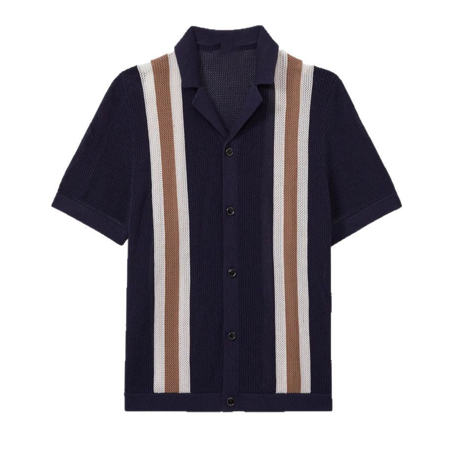 Polo en maille homme — rayures verticales — vêtements de plage et de vacances