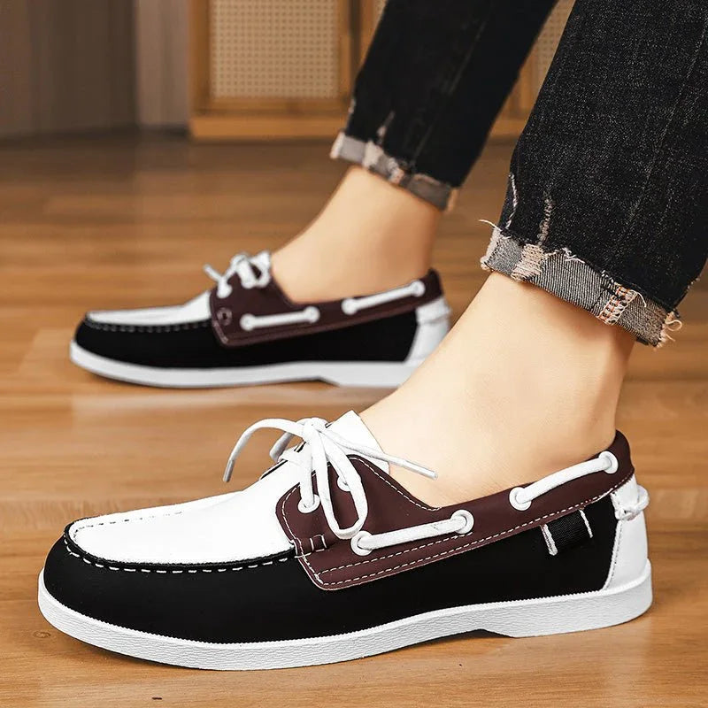 Mocasini din Pânză pentru Bărbați Stil Slip-On cu Talpă de Cauciuc și Vârf Rotund