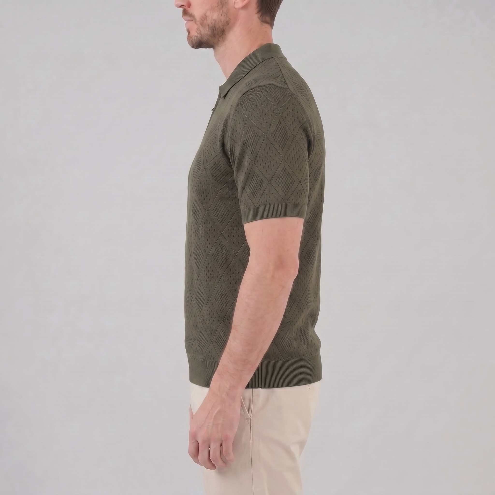 Tricou polo pentru bărbați cu fermoar și model perforat — vacanță